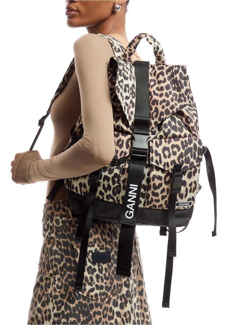 Ganni Leopard Tech Buckle Backpack - Picture 2 of 4